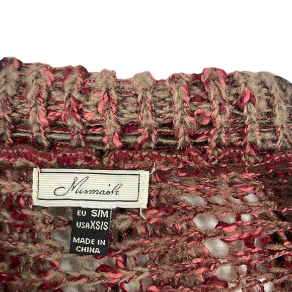 Mismash Women's Size XS/S Burgundy Knit Open Front Fringe Boho Cardigan Sweater - Picture 4 of 10